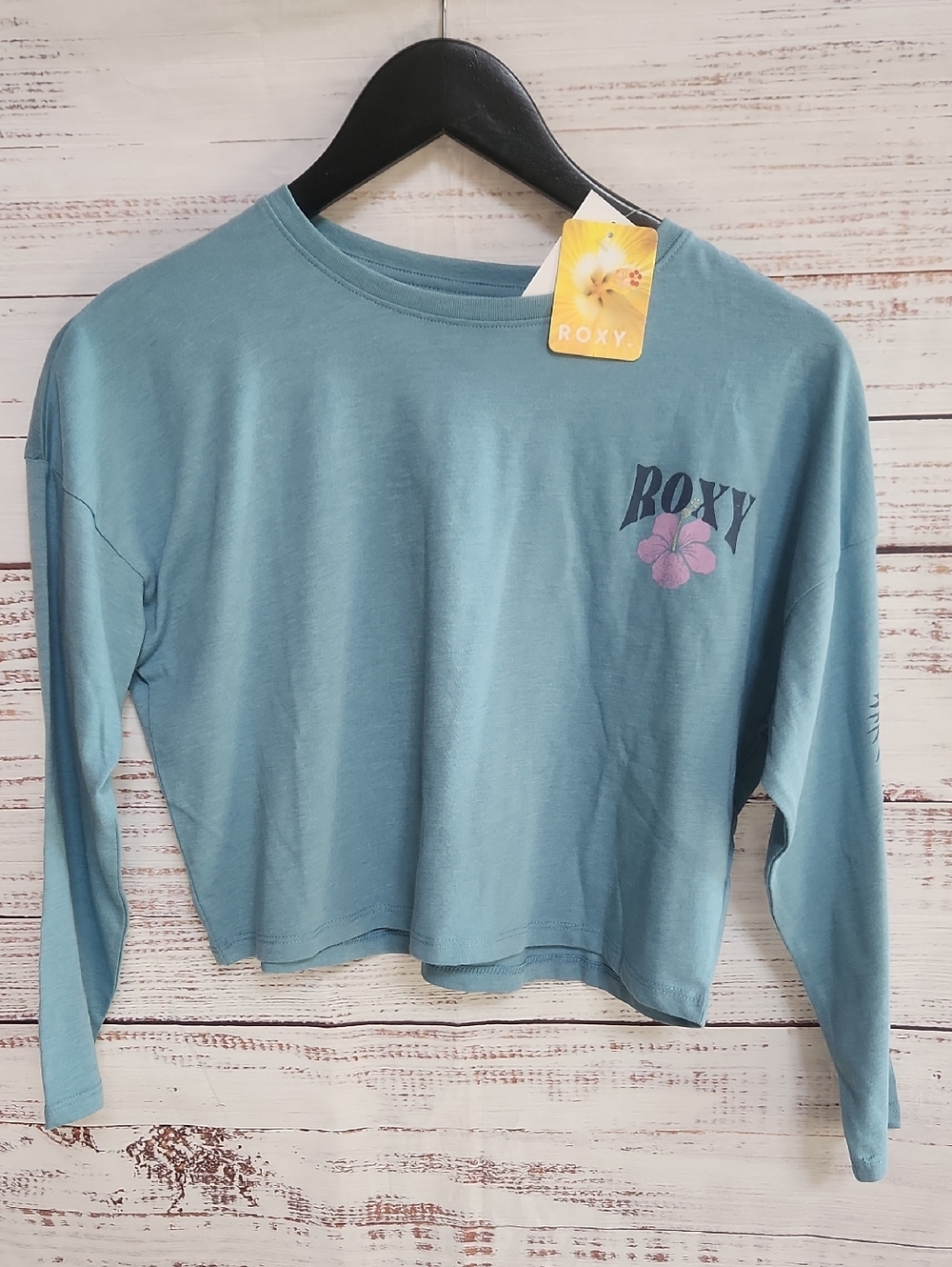 Roxy Teal Long Sleeve Crop Top